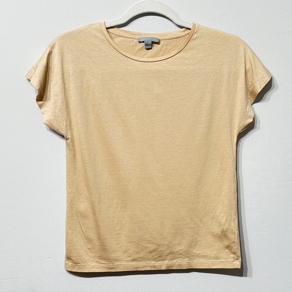 COS Beige Lyocell Cotton Blend Short Sleeve Crew Neck T-Shirt Womens Small